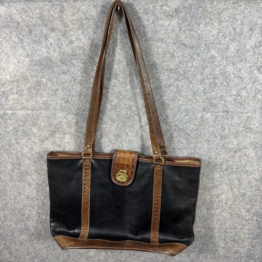 Vintage Brahmin brown & black‎ shoulder bag leather tote bag
